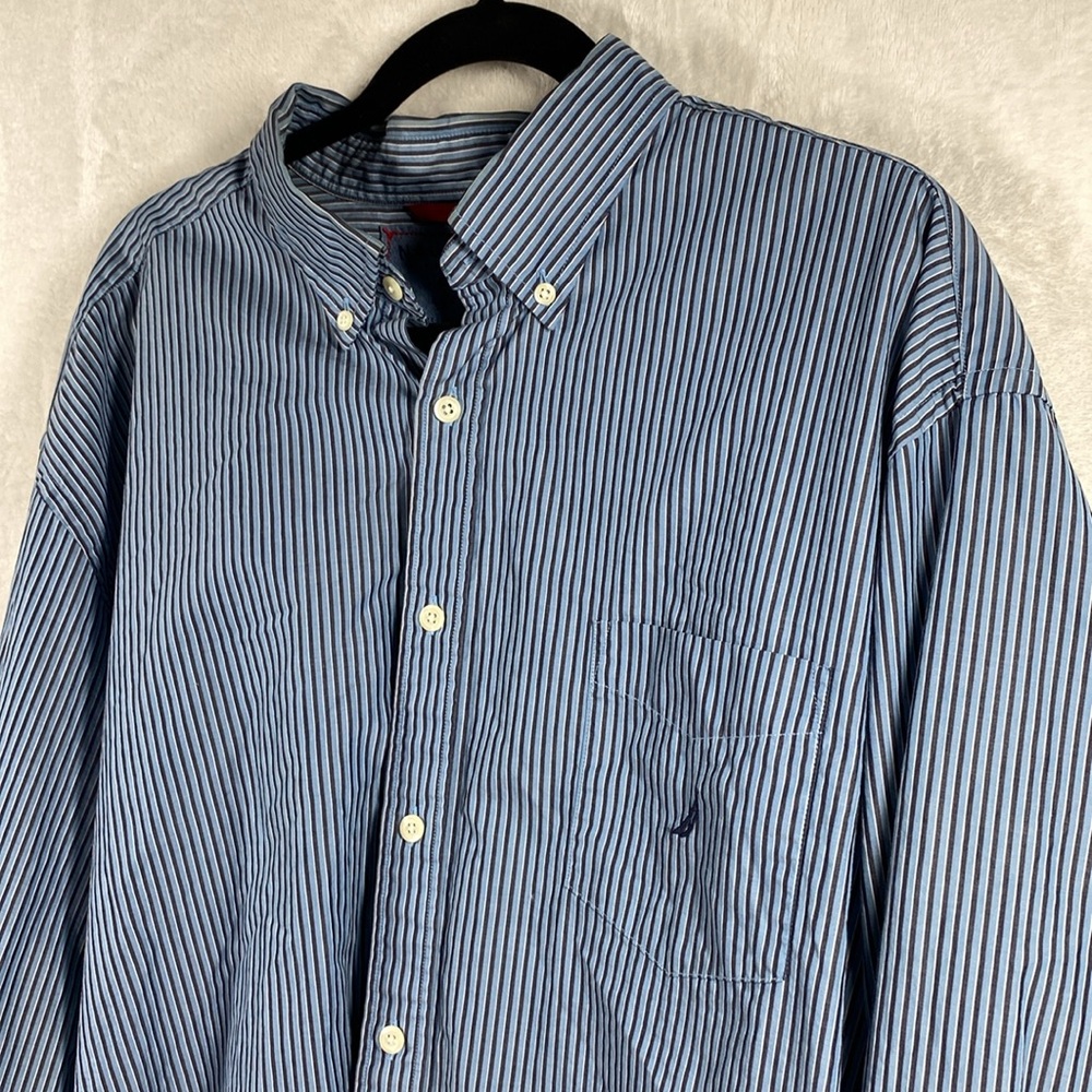 Nautical Vintage XX Large Long Sleeve Blue Striped‎ Button Up